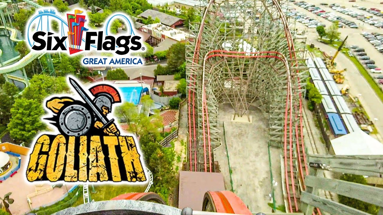 2019 Six Flags Great America Goliath Roller Coaster On Ride Front Seat HD POV