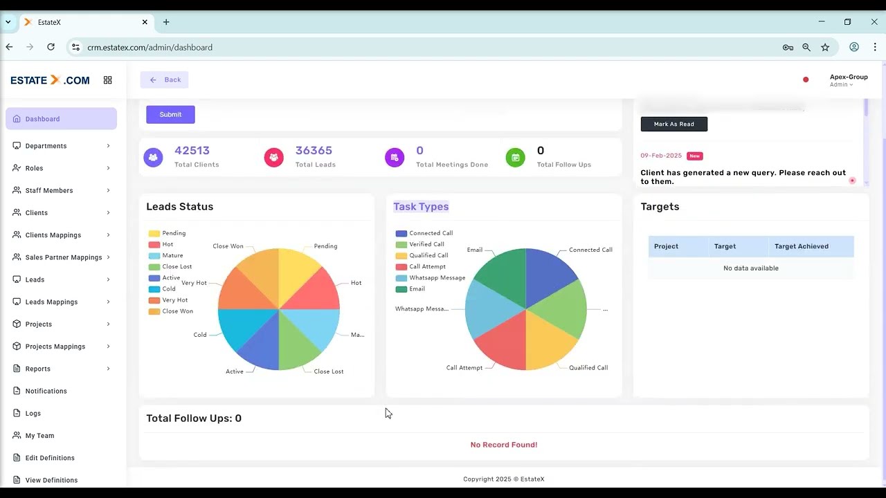 EstateX CRM Demo | Smart Real Estate Management & Lead Tracking Tool