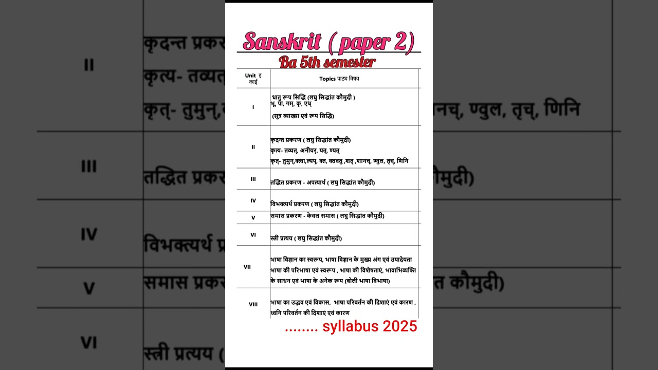 ba 5th semester sanskrit syllabus paper 2 📚📖🔥 #syllabus #sanskrit