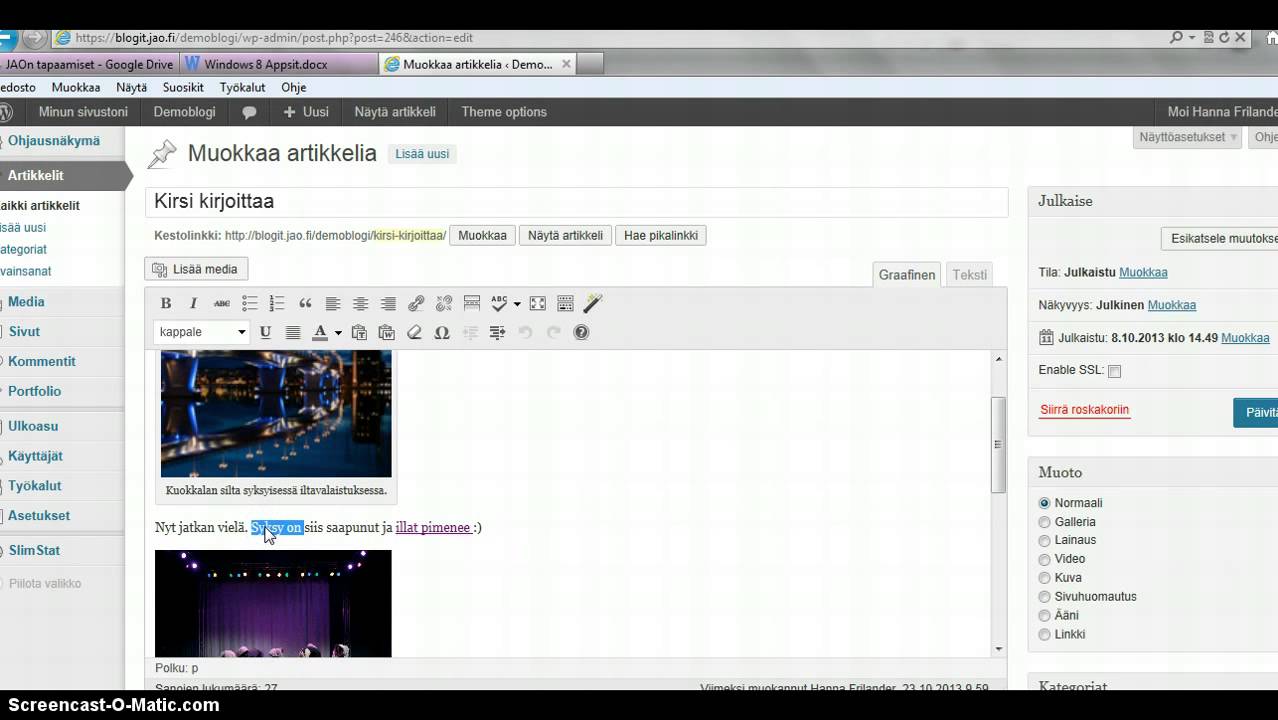 Linkin tekeminen blogista Google Driveen