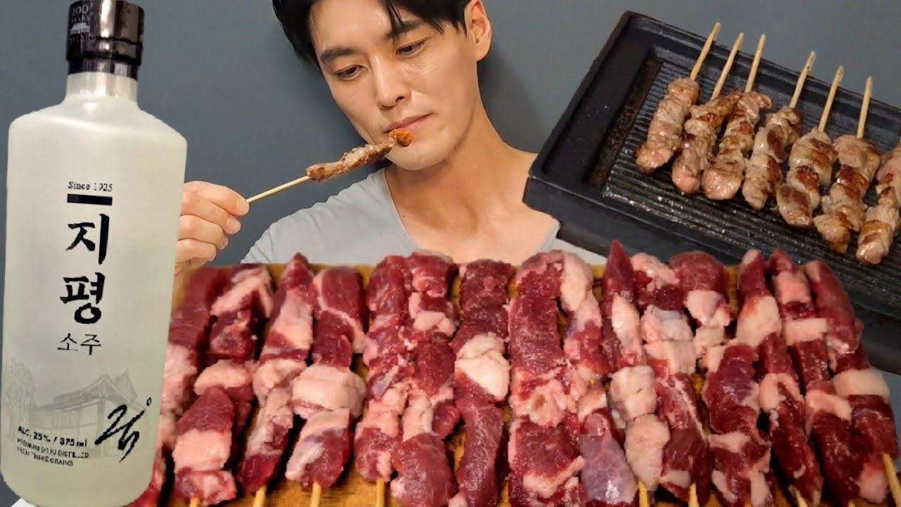 양꼬치 & '지평소주' 전통주 먹방 asmr [ LAMB SKEWERS & JIPYEONG SOJU ]