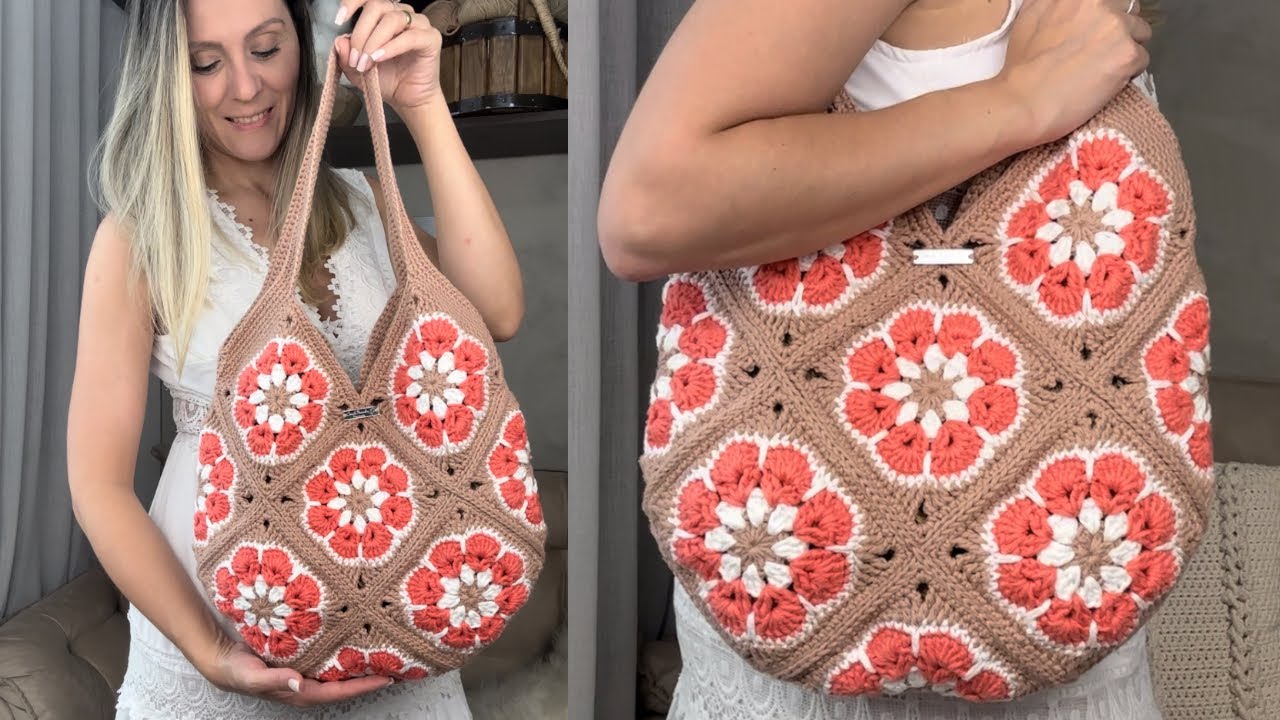 Bolsa de square de croche - passo a passo / Bolsa de square flor africana/ Crochet granny square bag