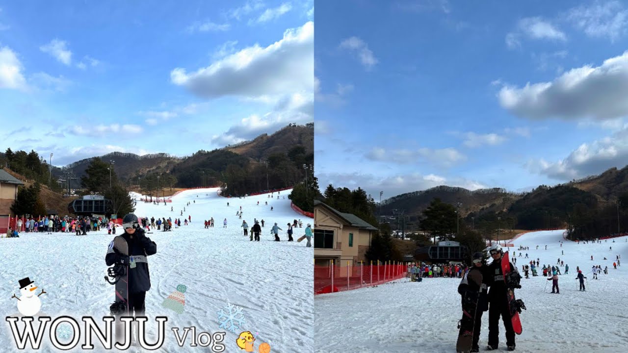원주 여행 브이로그 [WONJU VLOG] 원주 오크밸리 스키장 ⛷️🎿 / 스노우 보드 도전!!! ⛄️