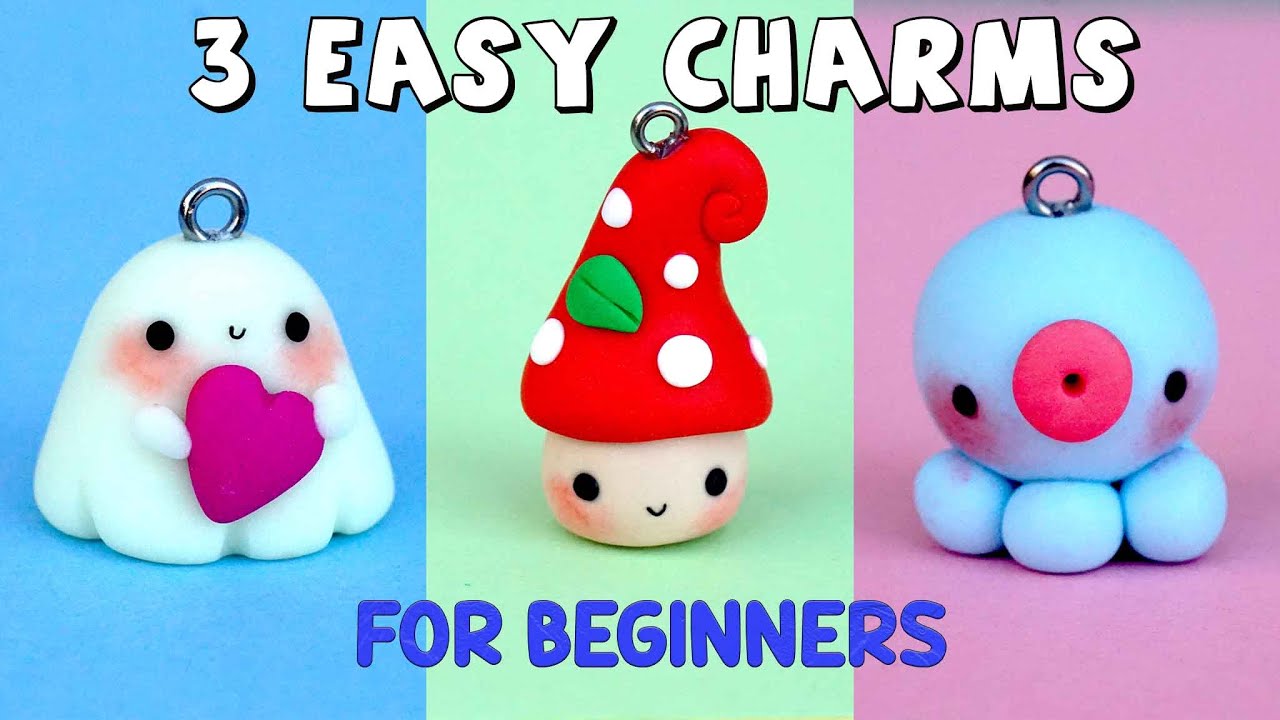 TUTORIAL 3 CHARMS IN FIMO FACILI PER CHI INIZIA - PRINCIPIANTI  POLYMERCLAY - GHOST MUSHROOM OCTOPUS