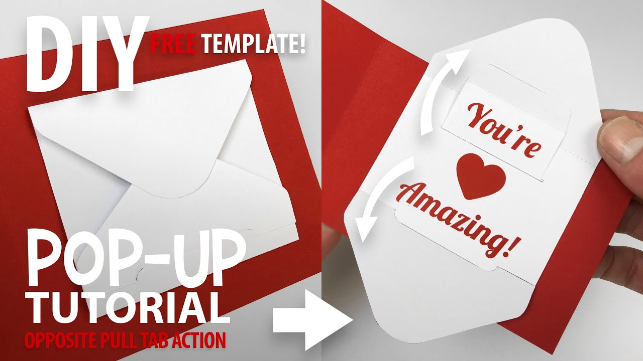 Scrapbook Pop-up Envelope with Opposite Action Pull Tab DIY (FREE template)