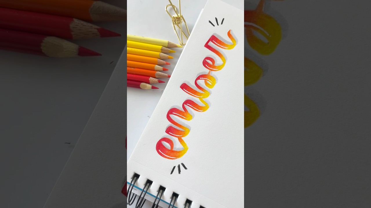 🔥FIRE ombr&eacute; HANDLETTERING with colored pencil! #lettering #coloredpencils #art  #elemental #shorts