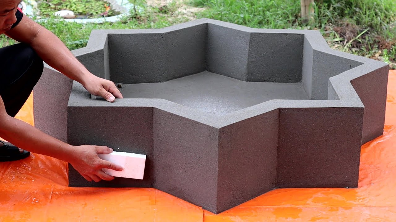 Build Aquarium Waterfall Flower Shape From Red Bricks