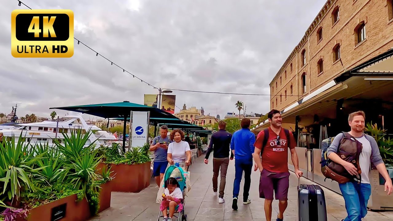 🍂 Explore Barcelona's Golden Autumn: Port Vell, Poble Sec District | Walking Tour [4K HDR]