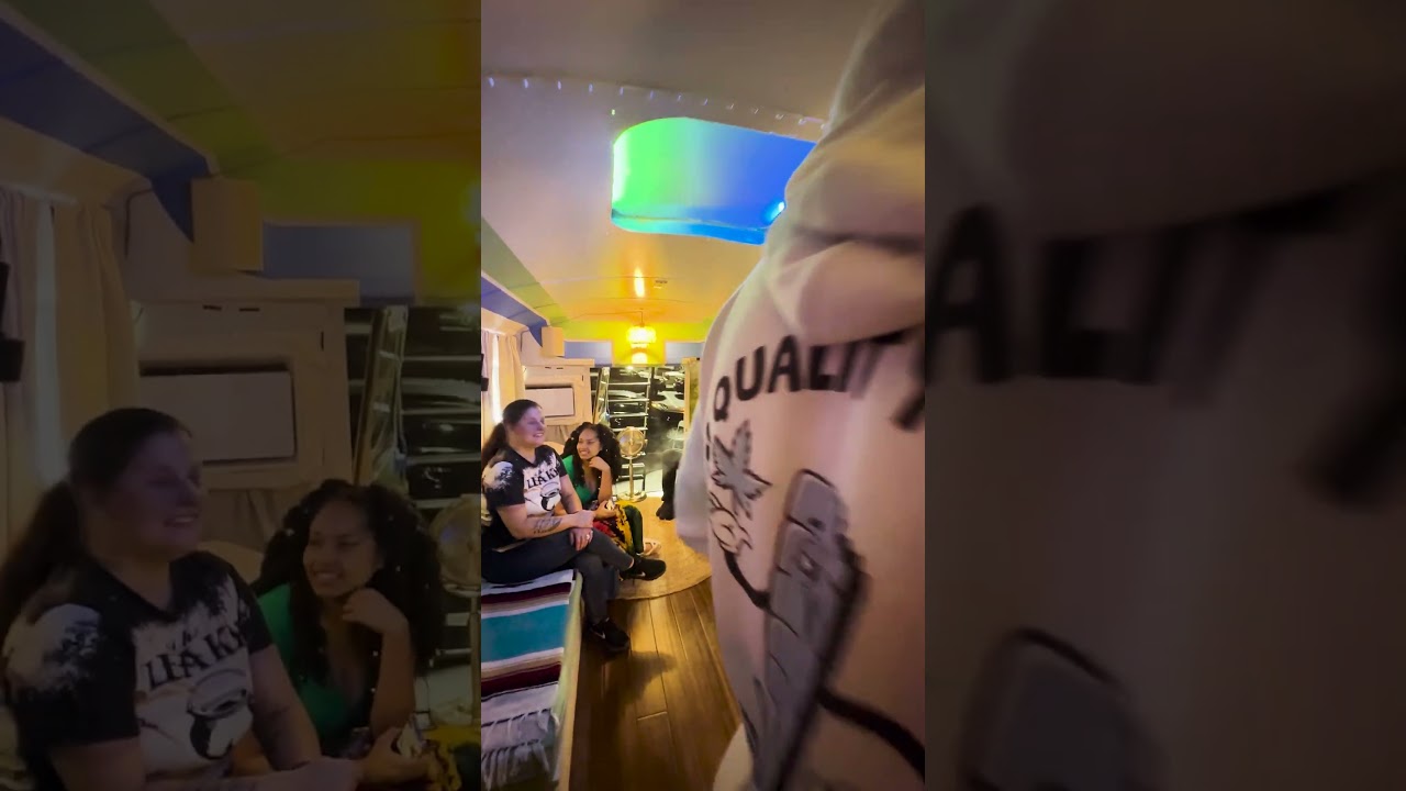 Walkin&rsquo; into good times, good people, and good party favors onboard BennyTheCannaBus 🚌💨💙💚✨