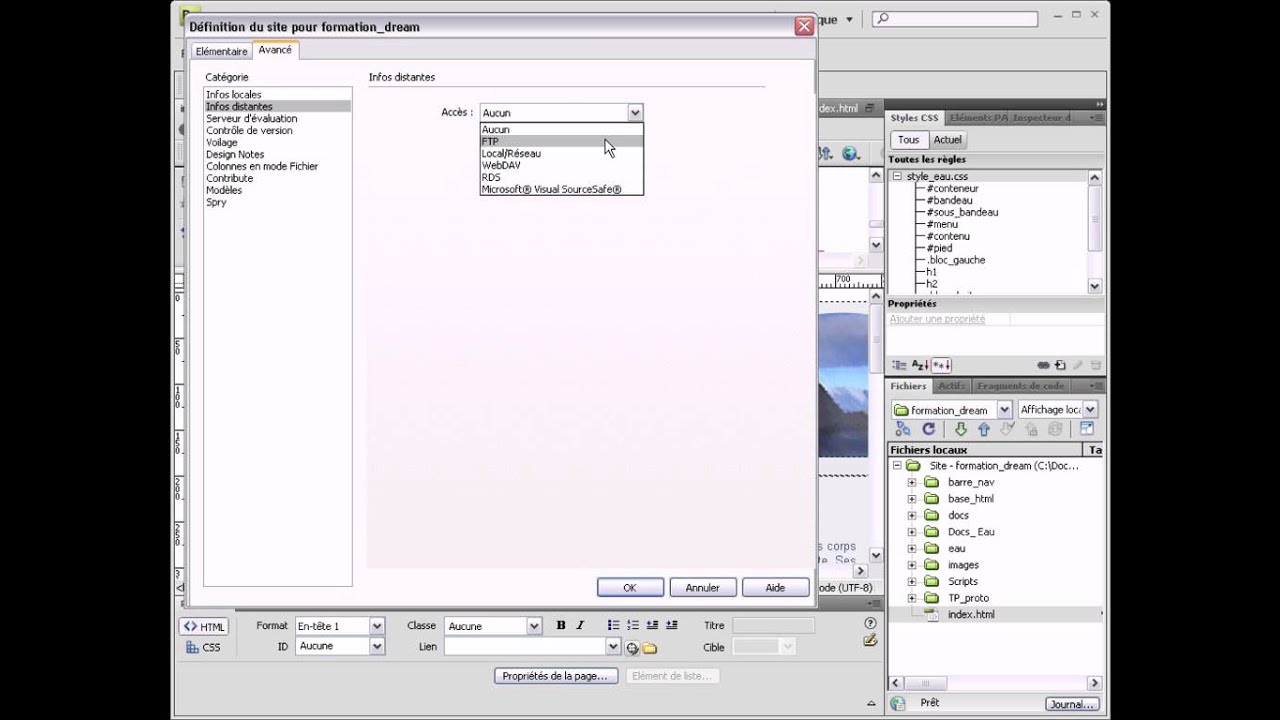 Formation Dreamweaver -29- Connexion FTP sur un serveur distant