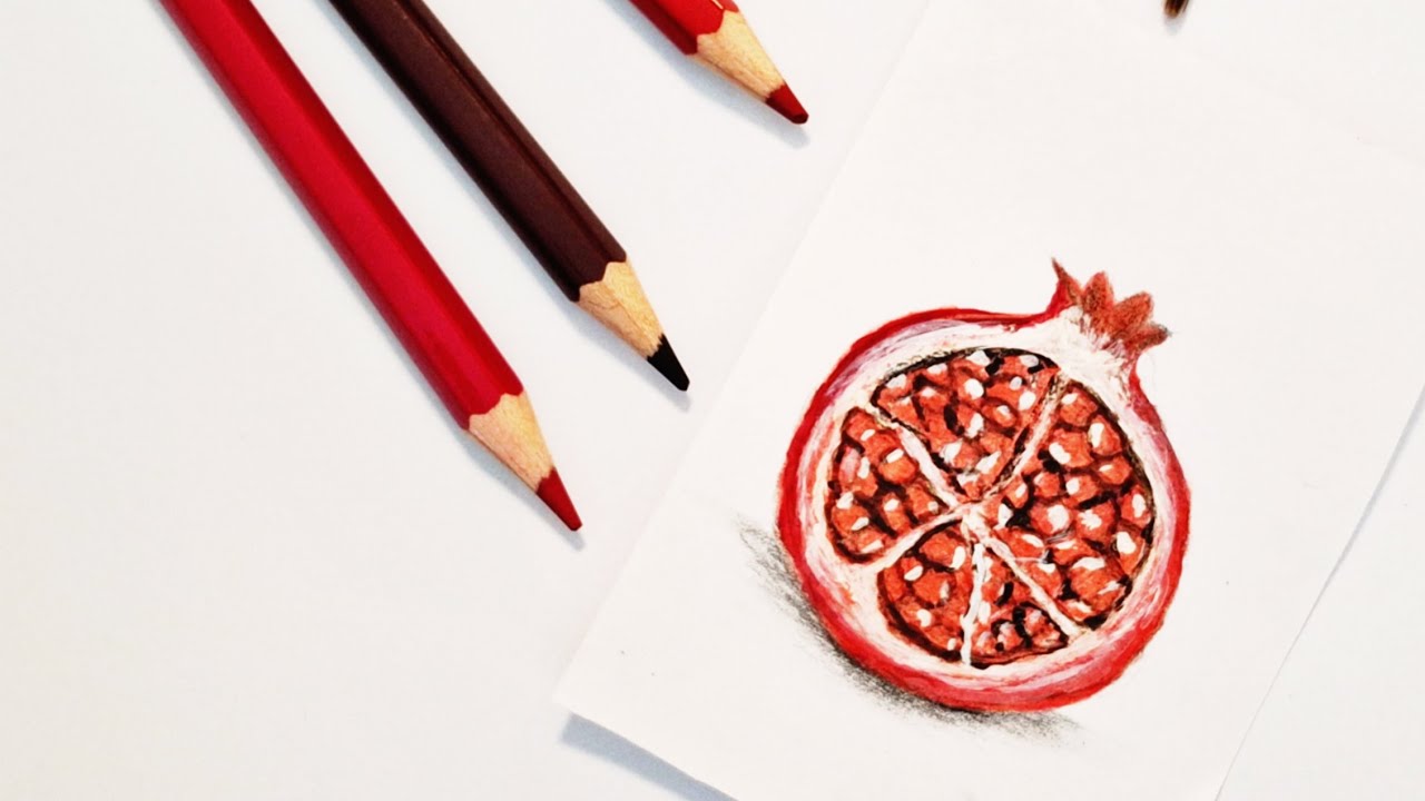 Pomegranate Drawing| Drawing a Realistic Pomegranate | Color Pencil & Acrylic Technique