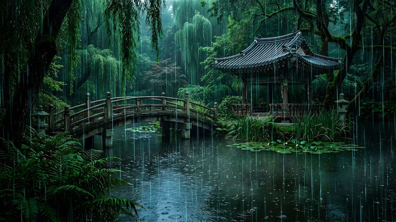Gentle Rain Pouring Down on Forest Lake | Sleep | Relax | Meditation | ASMR
