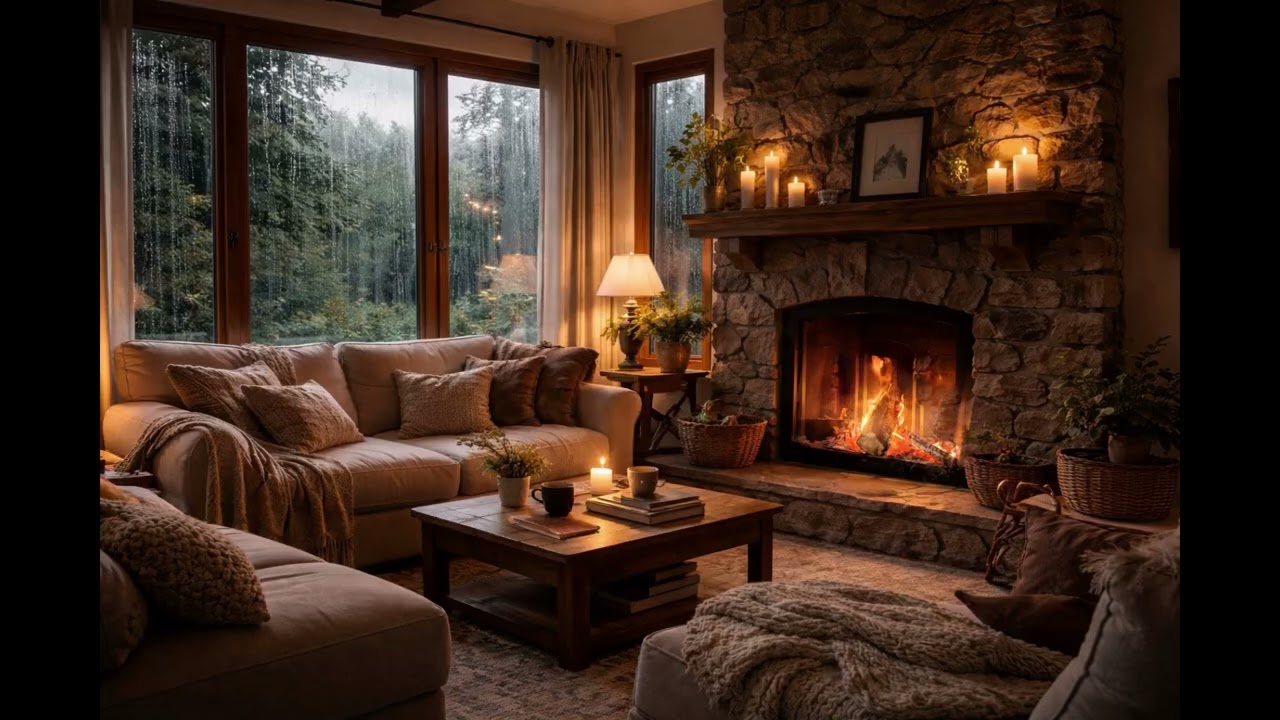 Soothing Relaxing Music in a Fireplace for Stress Relief