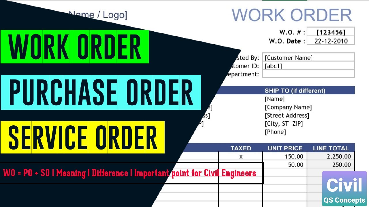 What is Work Order | Purchase Order | Service Order | Important points for Civil Engineers
