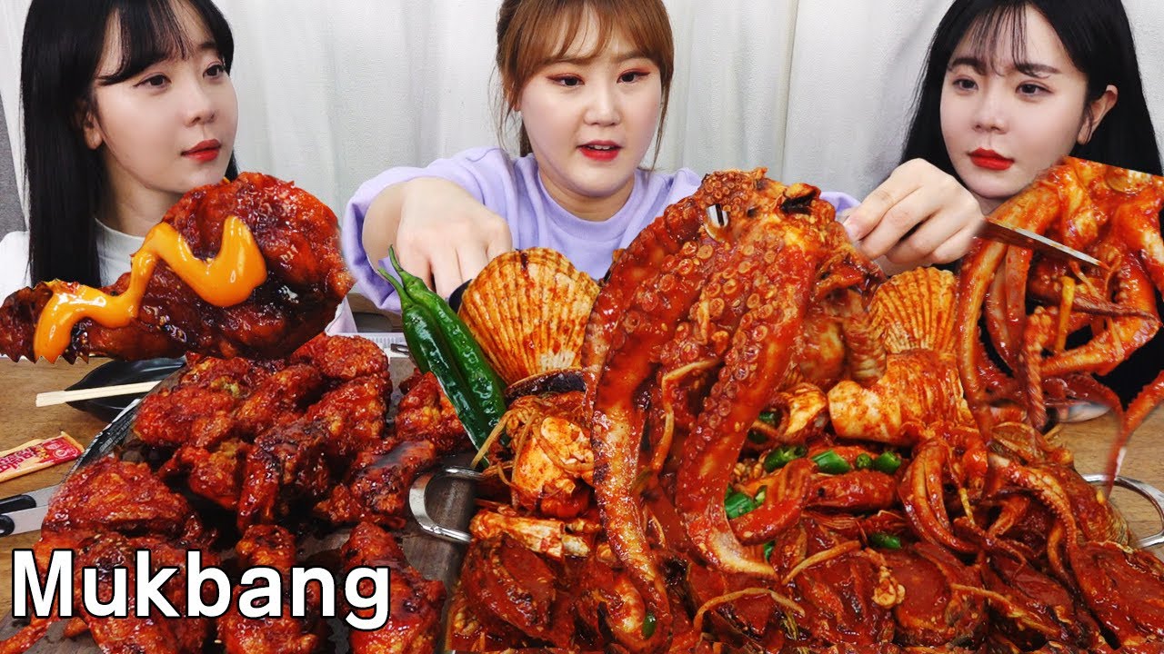 큰언니와 쌍둥이의 불닭치킨 & 매운해물찜 먹방 (feat. 까니짱 G-NI) l  나름이 먹방 mukbang