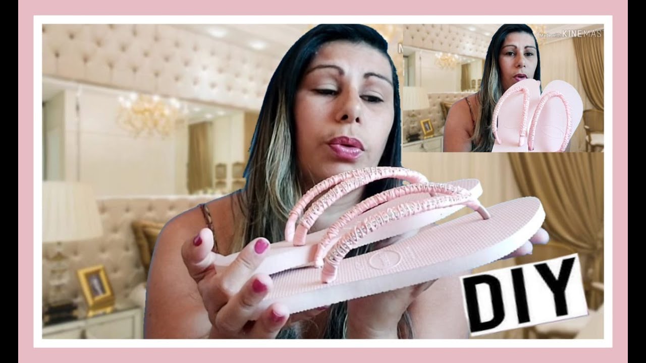 ✂️ DIY ✂️chinelo Havaiana decorado com strass e fita de Gorgor&atilde;o!!!!