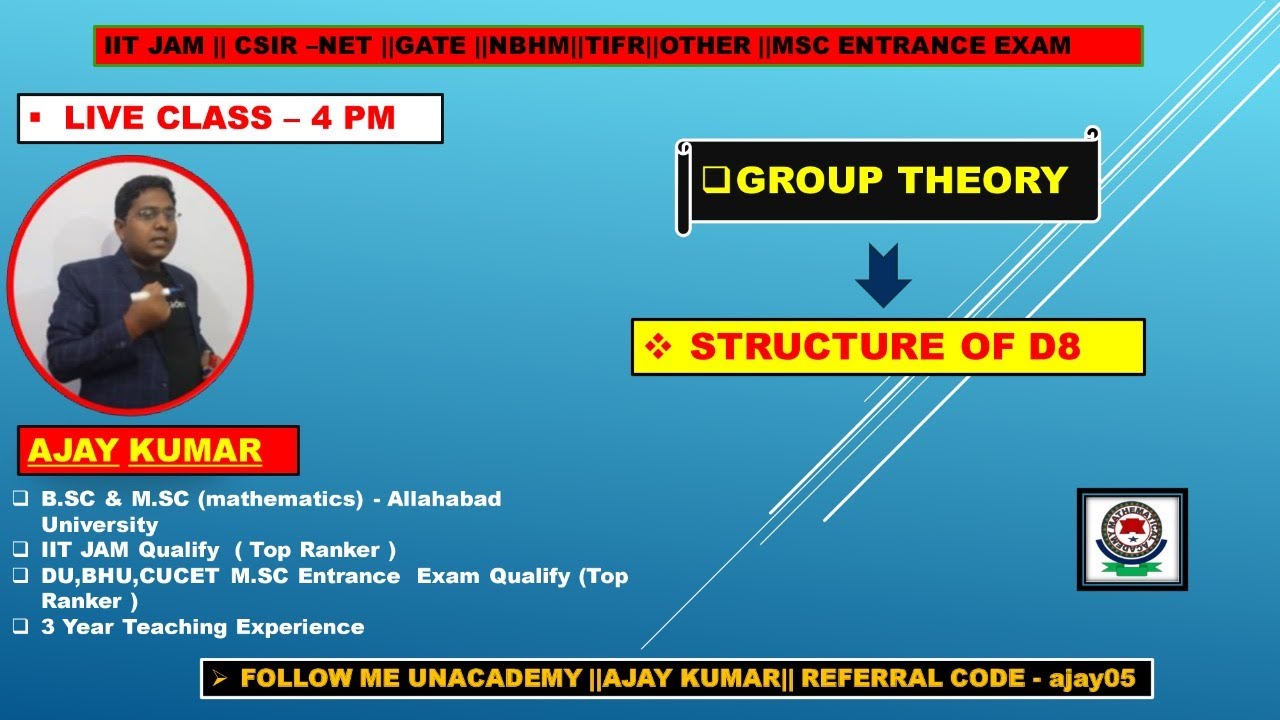 Structure of D8 || Group Theory  || LECTURE -19 || IIT JAM ||CSIR-NET|| GATE||OTHER