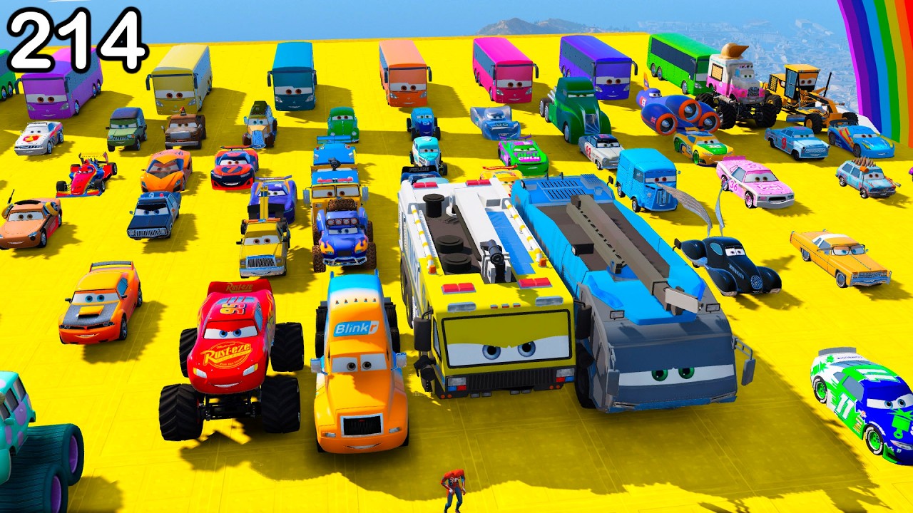 GTA V Mods Stunt Car Racing Challenge By SPIDER-MAN With Amazing DISNEY CARS AND MCQUEEN ep 214
