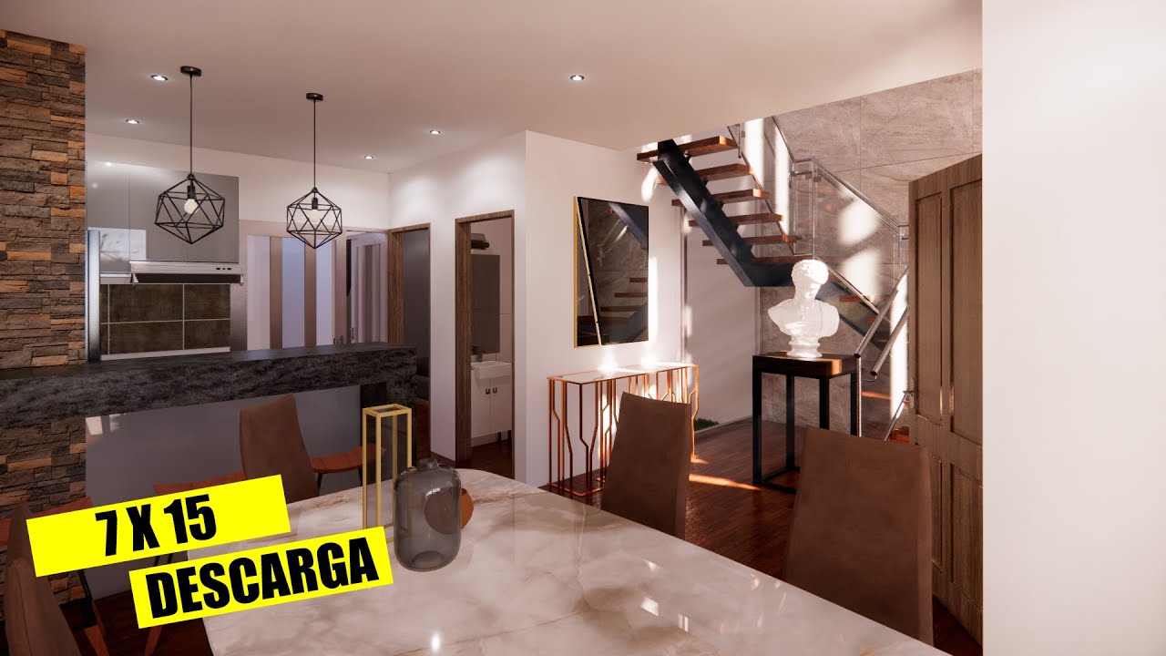 Casa Moderna de 7 X 15 con PISCINA y 4 HABITACIONES / House Plans 7 X 15 / Rumah 7 X 15