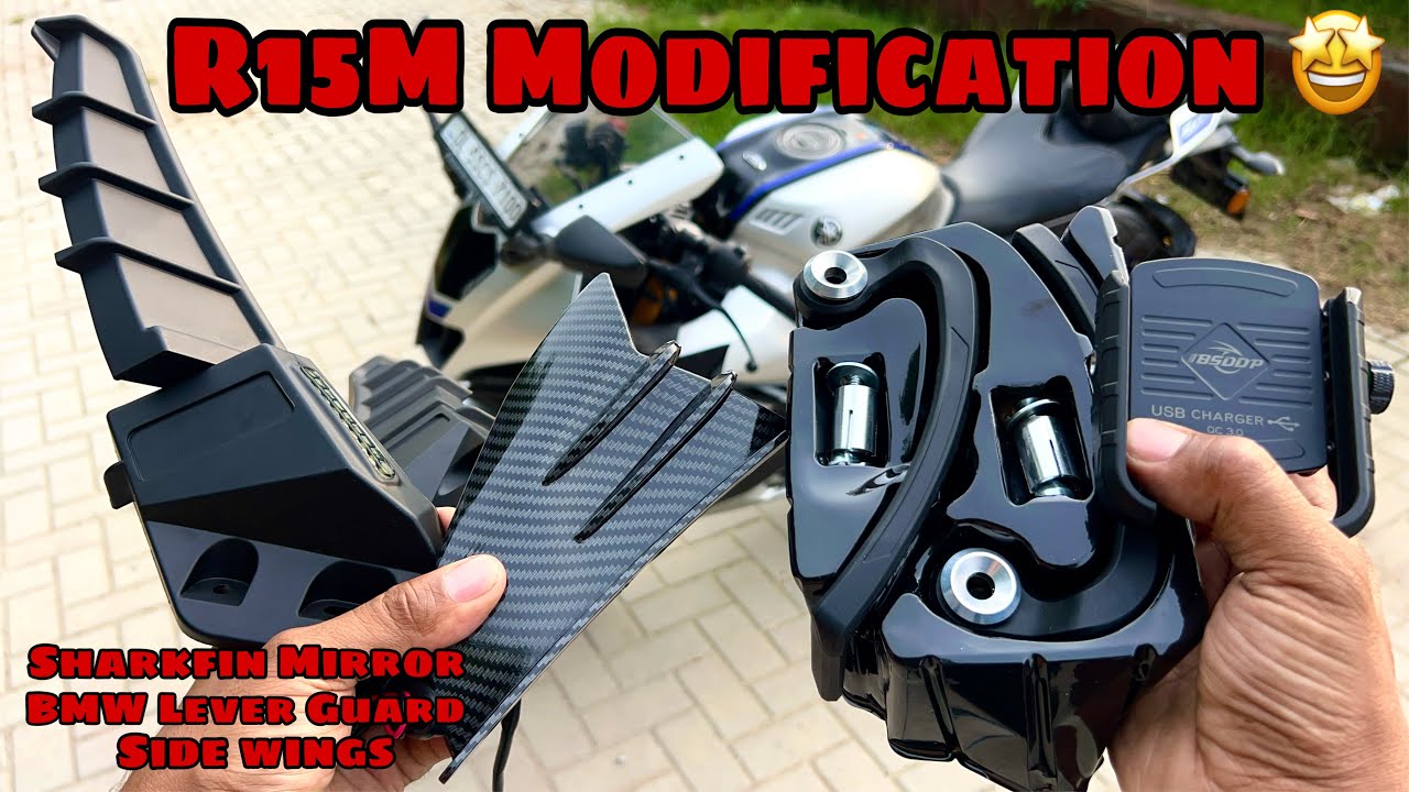 New Modification In R15M 🤩 | Sharkfin Led Mirror | Side Wings | BMW s1000rr Lever Guard | Techno