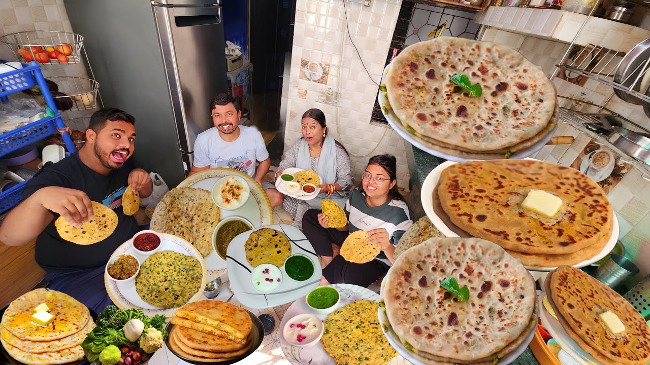 Delhi वाले Ghar मे बनाया 10 तरह ke पराठे ⭐️Aloo⭐️pyaj⭐️पनीर⭐️मेथी⭐️पालक⭐️मटार ⭐️Gobi⭐️मूली के पराठा