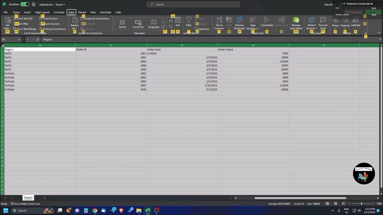 Advance Excel 23 | How To Prepare A Sales Report Using Subtotal With Screen Reader