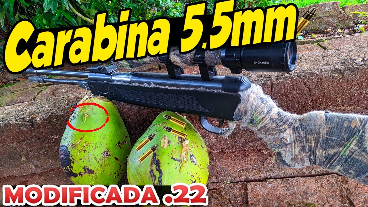 Carabina de press&atilde;o 5.5mm modificada pra muni&ccedil;&atilde;o .22lr disparos a 15M