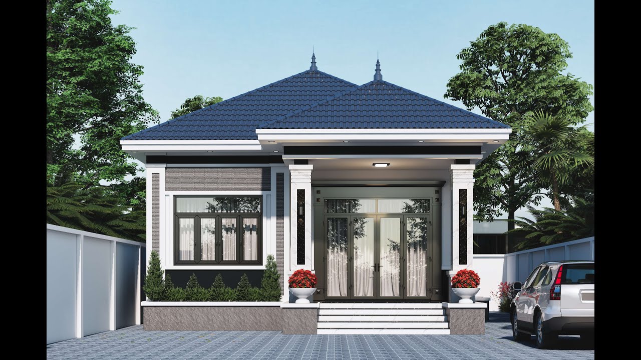 THIẾT KẾ NHÀ ĐẸP K - HOME MẪU BIỆT THỰ 1 TẦNG MÁI NHẬT 8.6X13.9M #0988695831