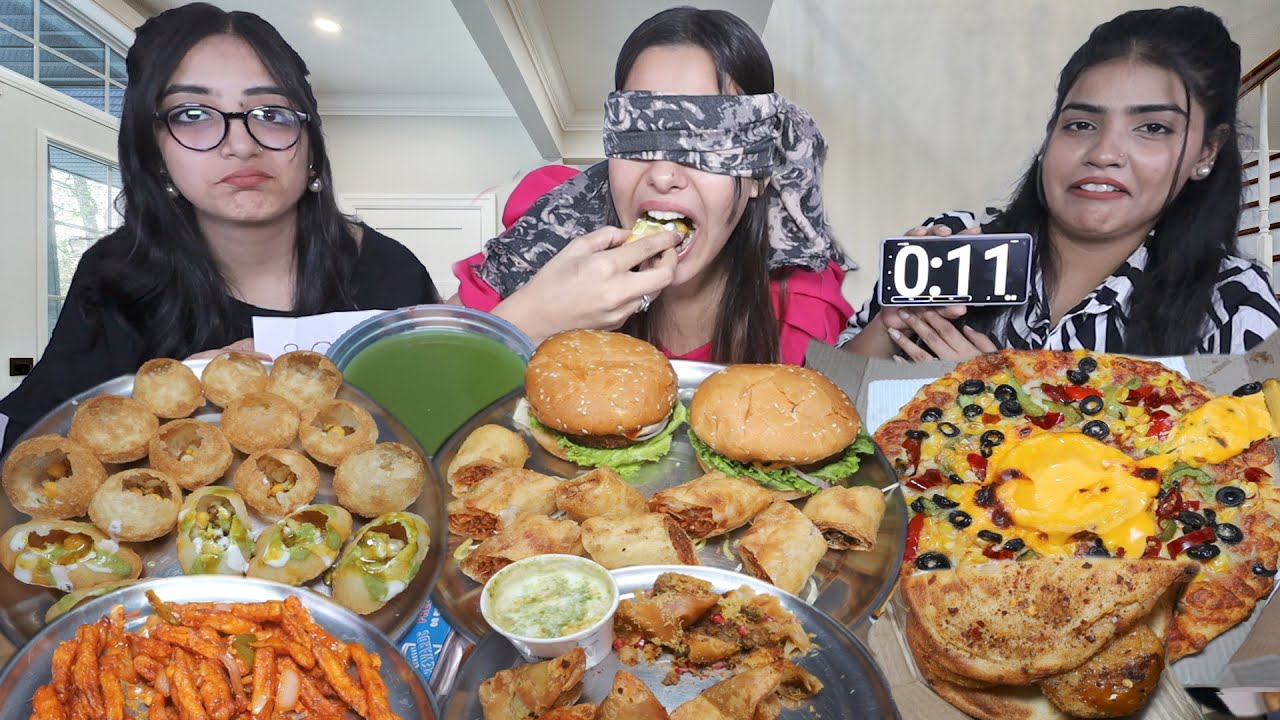 10 Seconds Blindfold Food Challenge | Dahi Golgappa, Pani Puri, Pizza, Burger, Samosa, Spring Roll