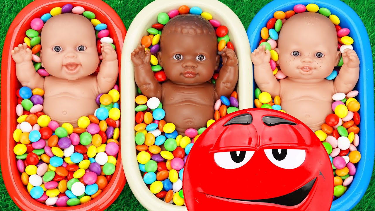 Full of 3 Rainbow BathTubs Candy with M&M's & Magic Slime Cutting Video
