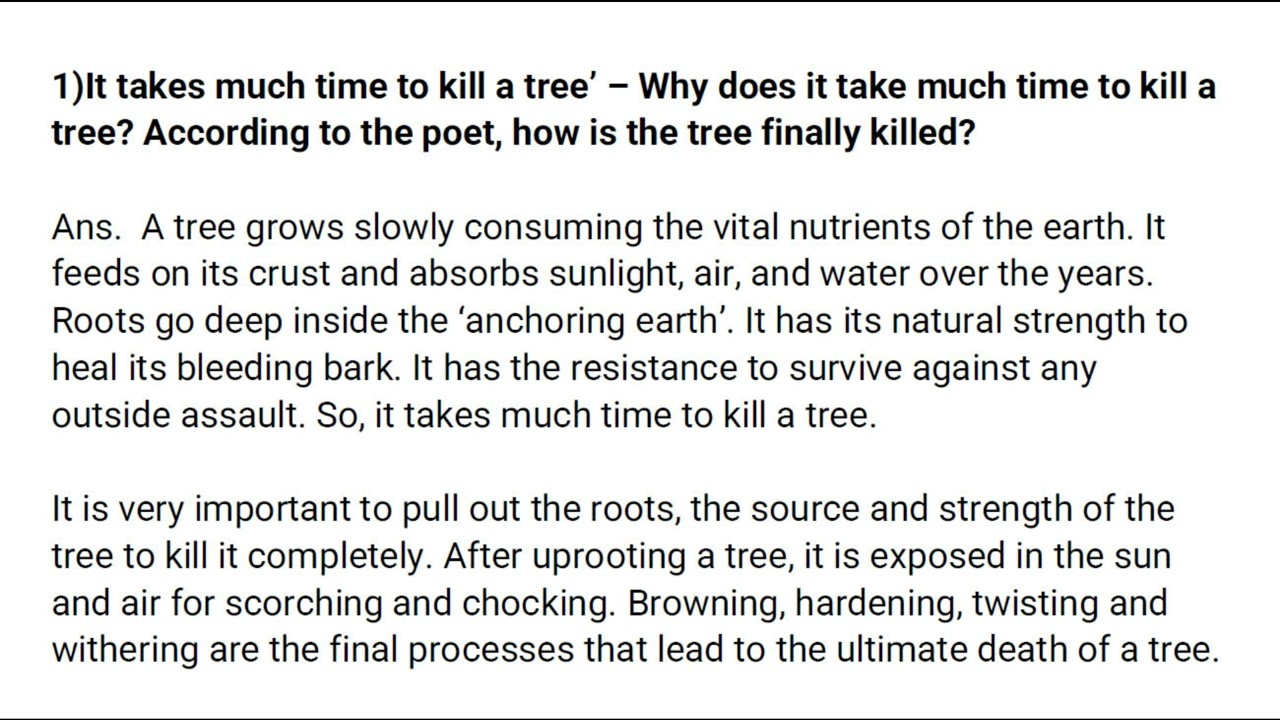 On killing A Tree Long Question Answer |Higher Secondary Class 12 English Suggestion @haldertuition