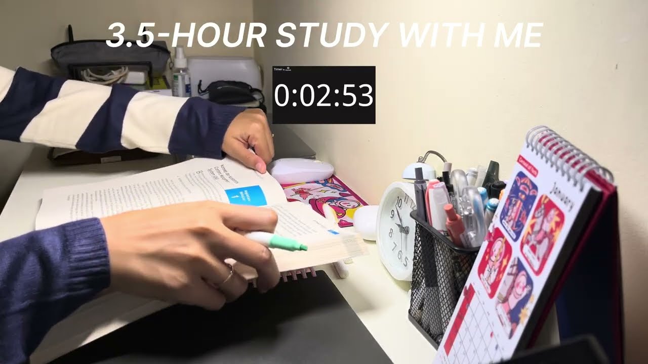 Day 31 Studying in 2026 📚 | 3.5-HOUR STUDY WITH ME | pomodoro 25/5 with night ambience