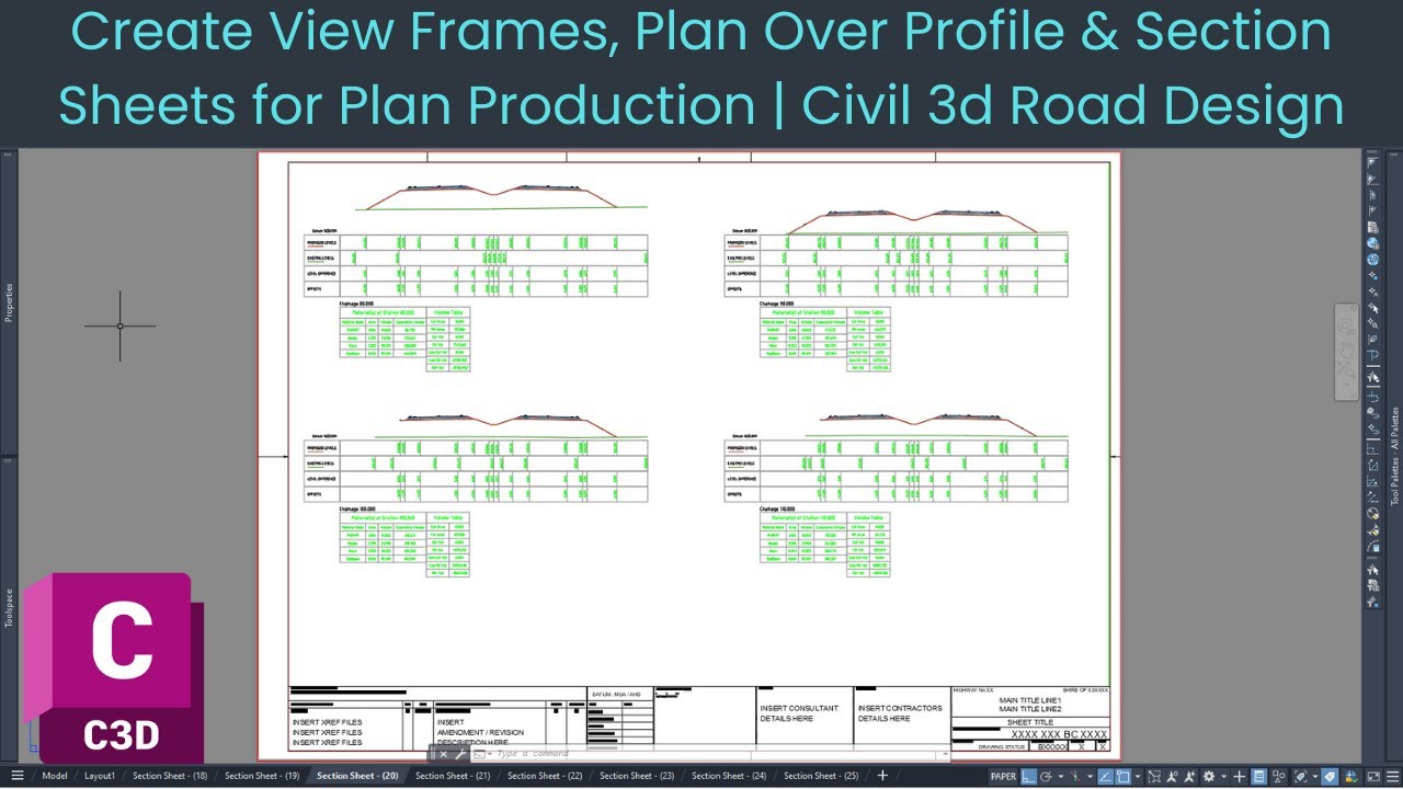 Create View Frames, Plan Over Profile & Section Sheets for Plan Production | Civil 3d Road Design
