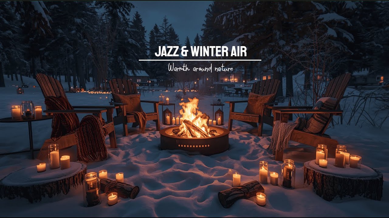 Jazz Winter Air Candlelit Campfire in a Blizzard ❄️ Cozy Winter Gathering