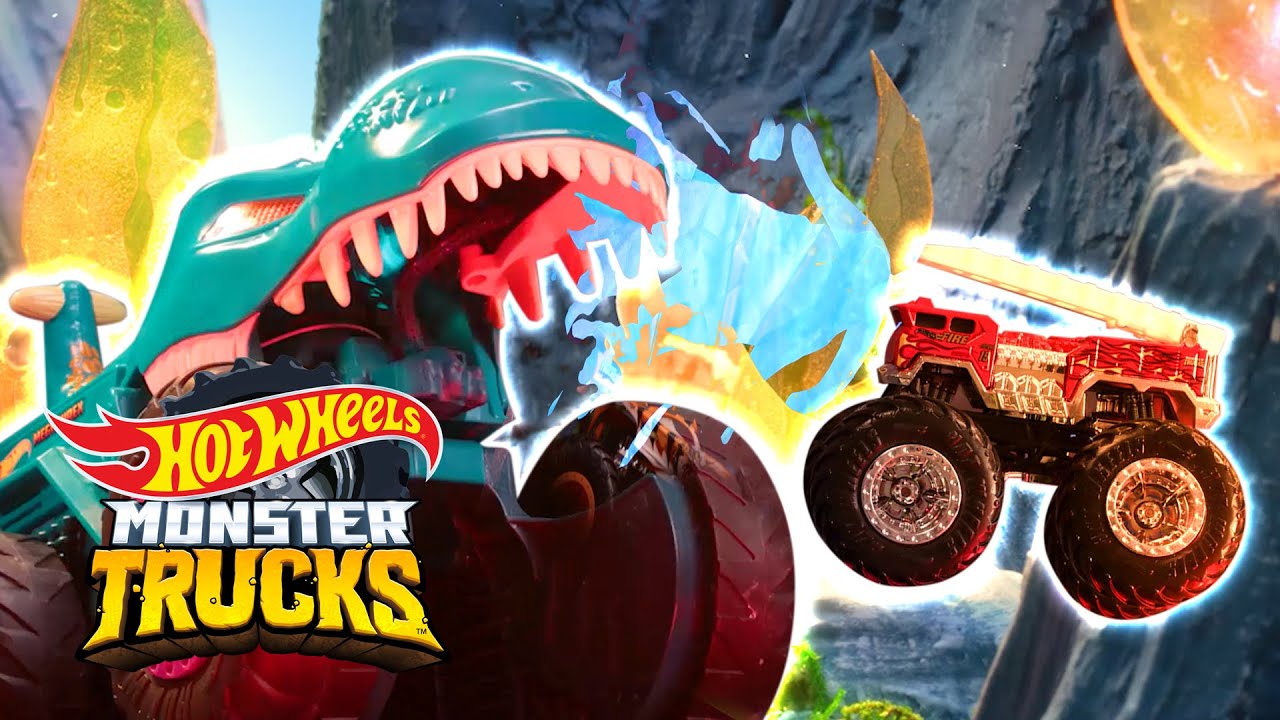 ESCAPE FROM THE MEGA WREX DINO! 🦖 | Monster Trucks Island | Hot Wheels