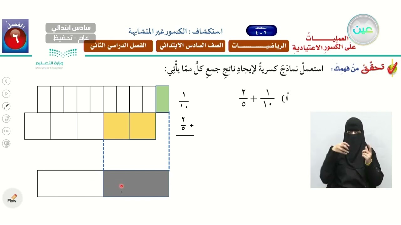 استكشاف : الكسور غير المتشابهة - الرياضيات - سادس ابتدائي
