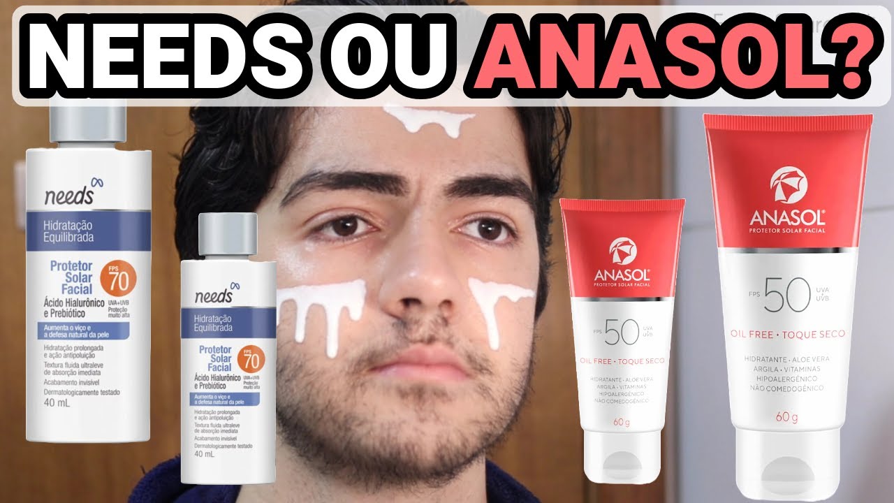 Needs ou Anasol? Protetor facial Needs FPS 70 Hidrata&ccedil;&atilde;o Equilibrada  ou Anasol FPS 50 Vermelho