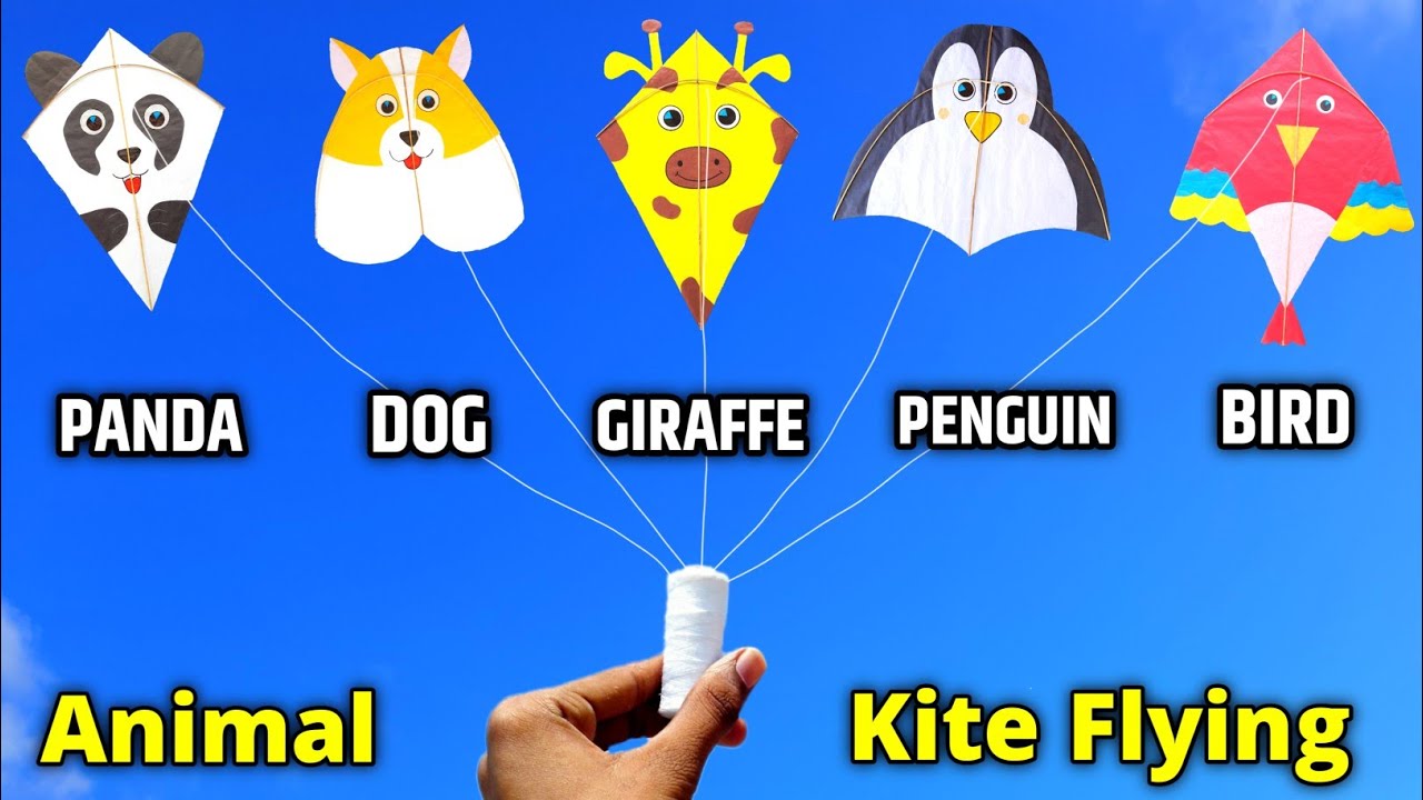 All Animal kite flying | how to make kite | Panda 🐼 Dog 🐶 Girrafe 🦒 penguin 🐧 bird 🐦 kite making