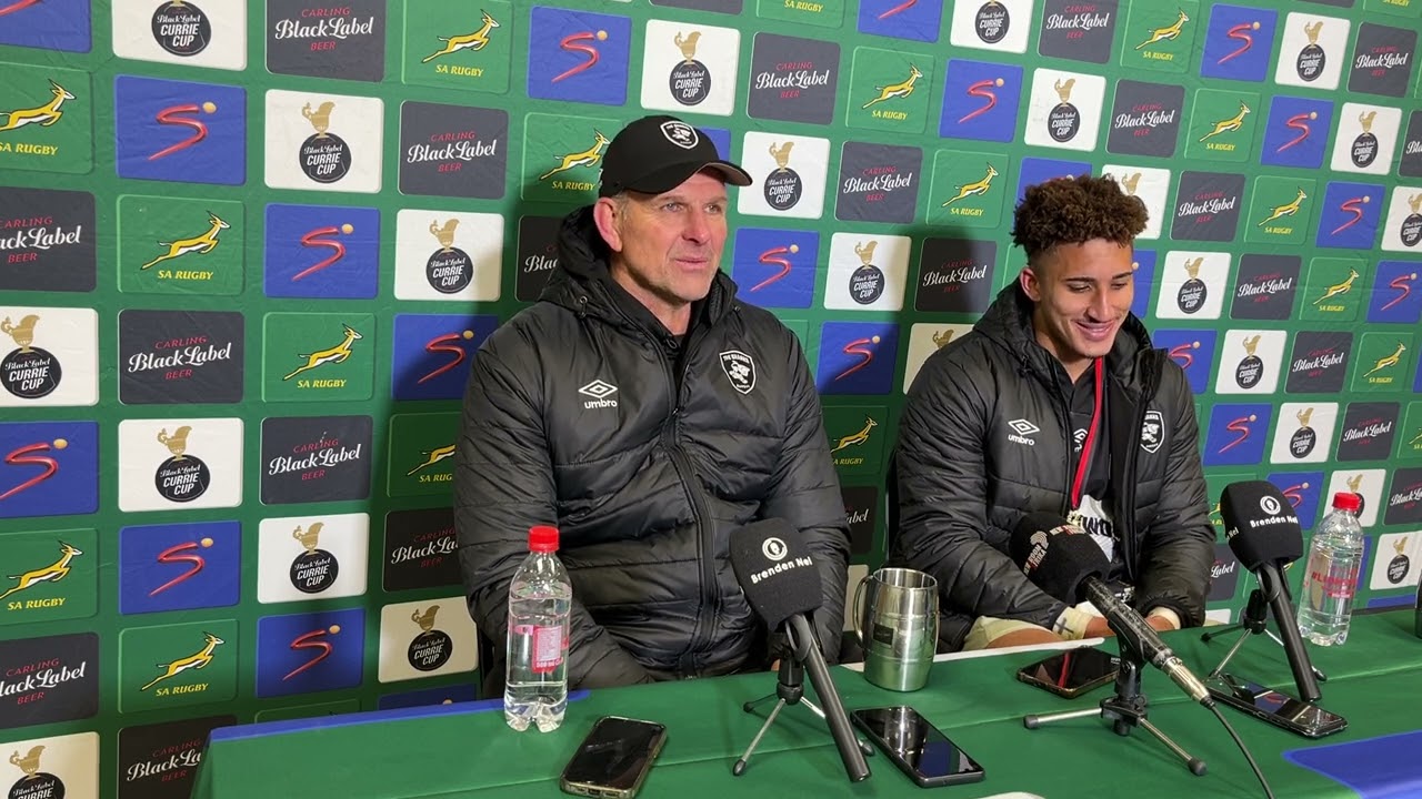 John Plumtree and Jordan Hendrikse after Sharks beat Lions in Currie Cup Final