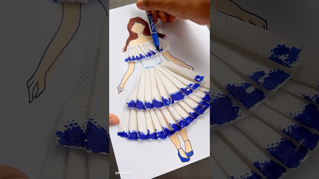 Tissue paper art | Girl dress design 👗 #shorts #dressdesign #art #creativity