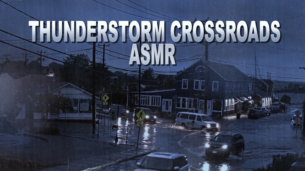Heavy Thunderstorm at a Small Town Crossroads
