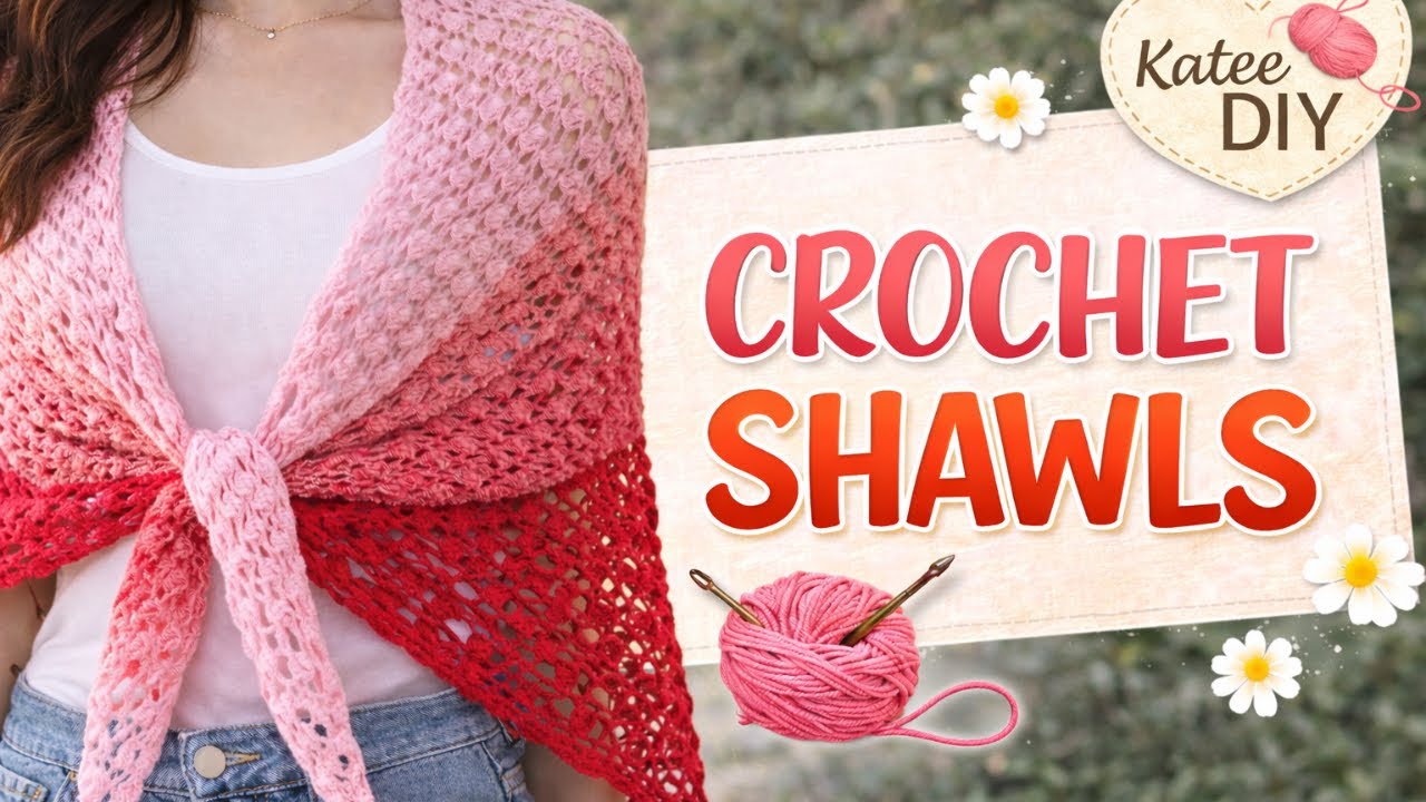 Soft Crochet Shawl | Pink to Red Gradient 🧶| Katee DIY