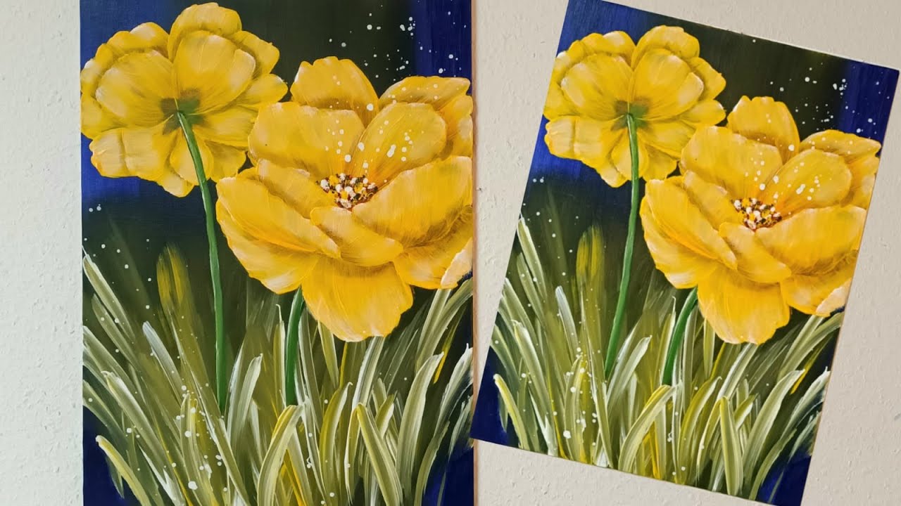 Blumen Malen Acryl Gelb Schritt für Schritt Anfänger Flowers Acrylic Painting Step by Step Beginners