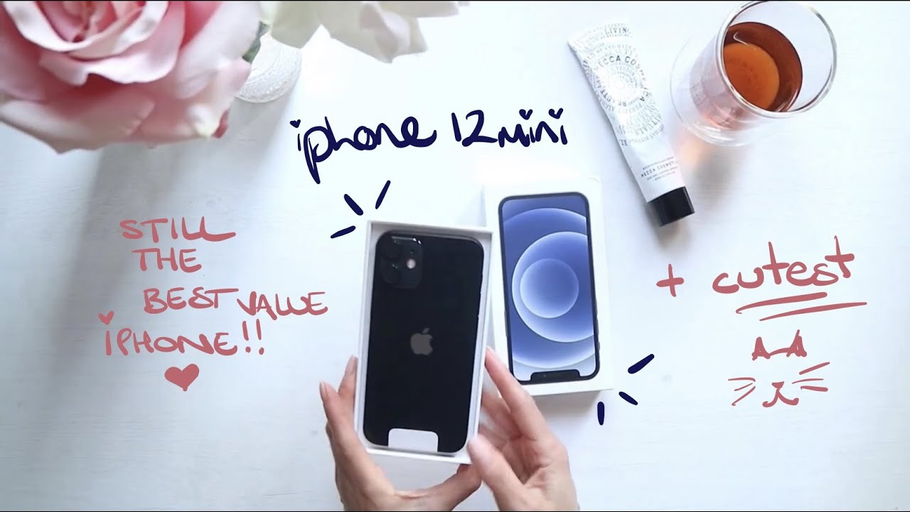 New Black iPhone 12 Mini 2021 🖤 Unboxing & Setup ☁️ Trying on Cases + Size vs 11 vs SE 🐾🌸☁️