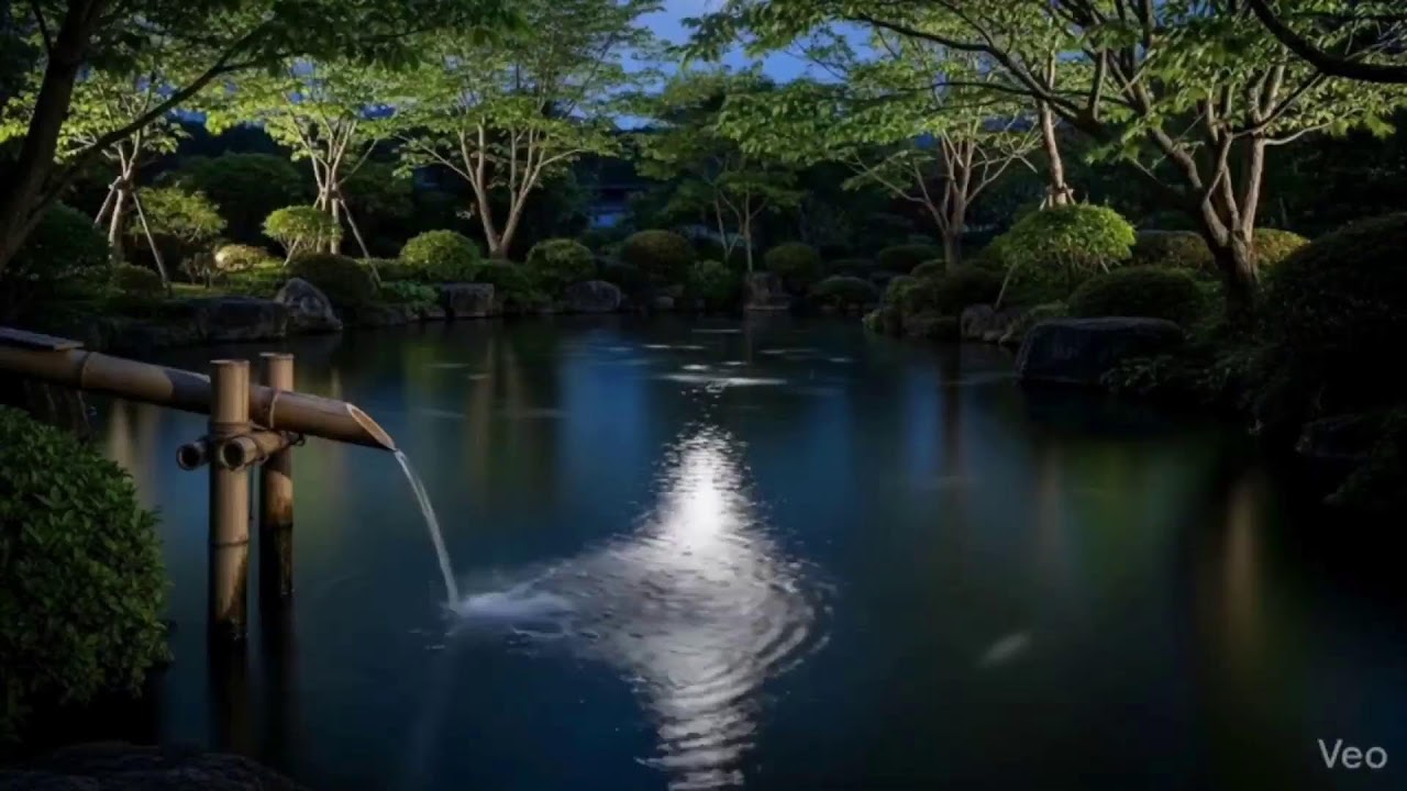 Moonlit Zen Garden 🌙 เสียงน้ำไหลกลางสวนญี่ปุ่นยามค่ำคืน | Relaxing Water Sounds