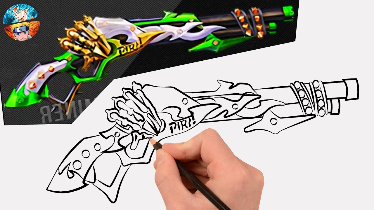 FREE FIRE DRAWING NEW M1887 GUN SKIN K.O NIGHT - HOW TO DRAW FREE FIRE FF - Gambar Free Fire