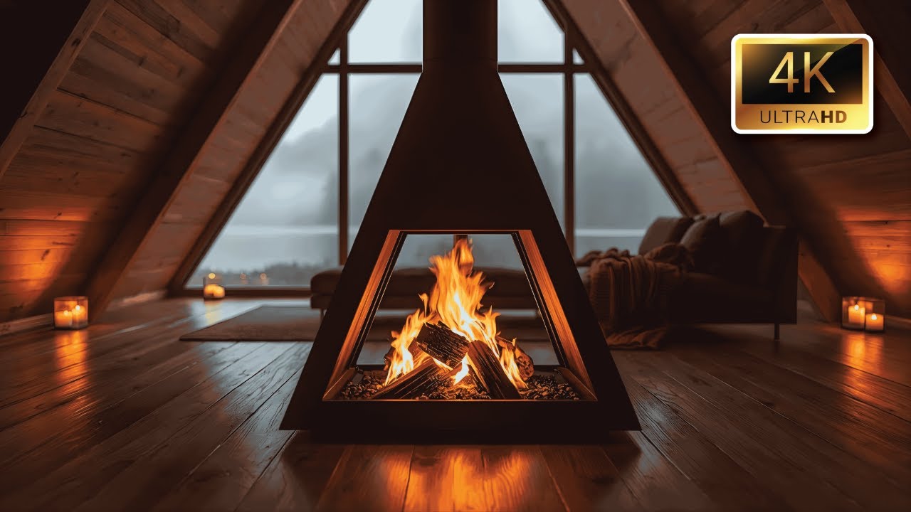 Fireplace Cozy Triangle🔥 Campfire Background ASMR Fire Ambience  | 4K, Ultra HD  @ThatCozyCabin