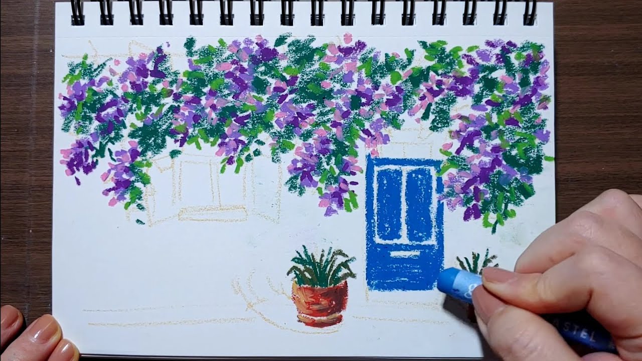 Oil Pastel Landscape #26 / The Lilacs House for Beginners / Relaxing Art