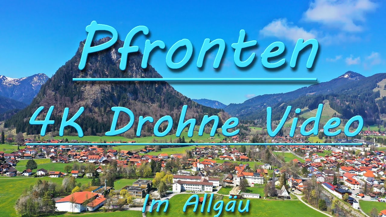 Pfronten von oben. Drohnenvideo über Pfronten im Allgäu bei schönem Wetter