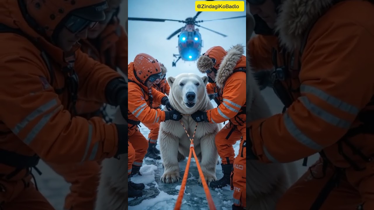 Polar Bear Stuck on Thin Ice🐻&zwj;❄️Rescue Mission Begins😯 #polarbear #rescuemission #shorts